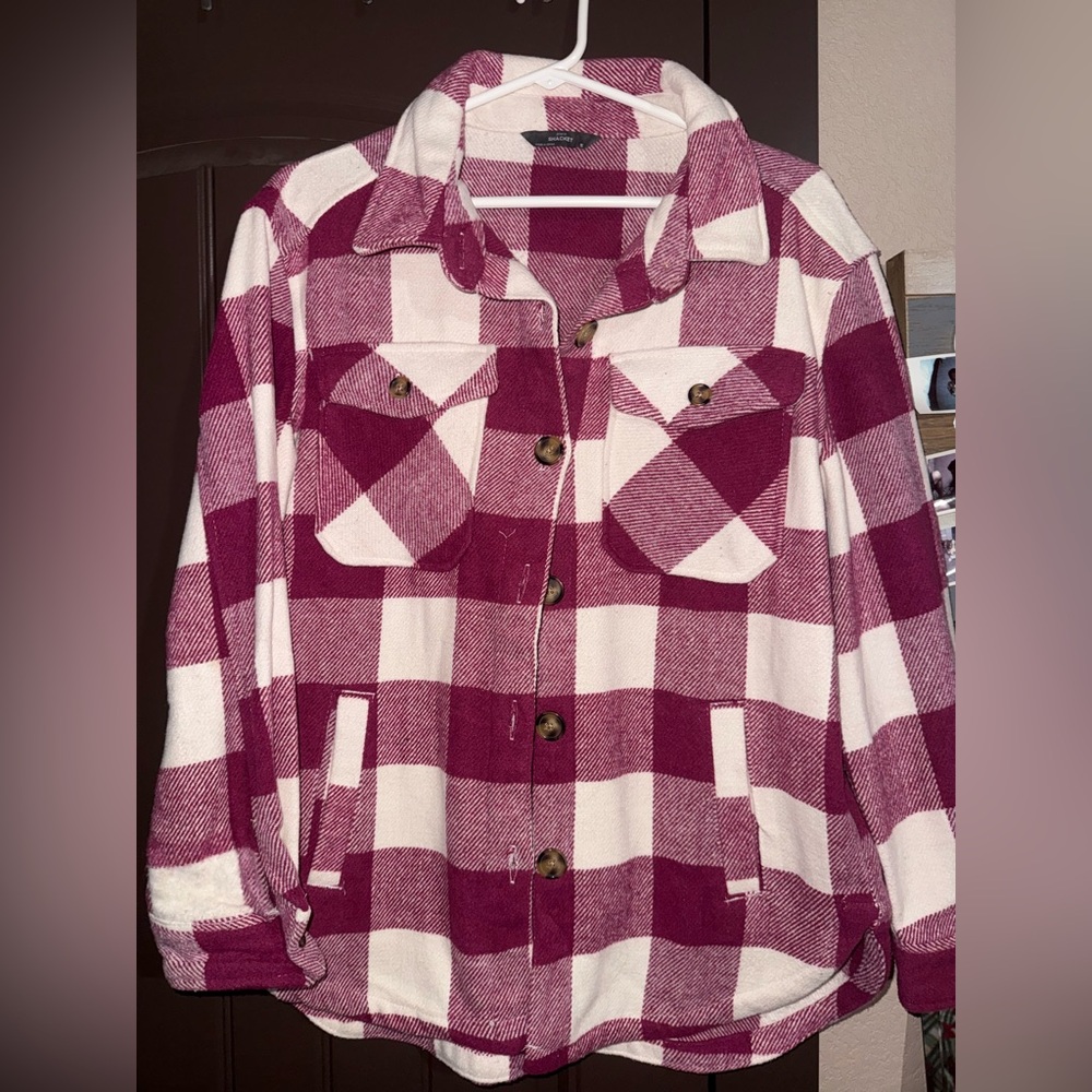 Plaid Women's Shacket in Pink and White